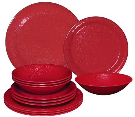 UP ware - Juego de vajilla de melamina de 12 piezas, incluye platos llanos, platos de ensalada, cuencos, servicio para 4 (polvo centelleante)