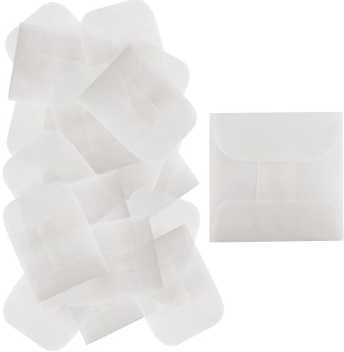bociloy 50 Stück flache Pergaminpapiertüten, 5,1 x 5,1 cm, kleine Pergamin-Umschläge, halbtransparent, gewachste Papiertüten zur Aufbewahrung von Fotos, Briefmarken, Ringen, Schmuck, Münzen