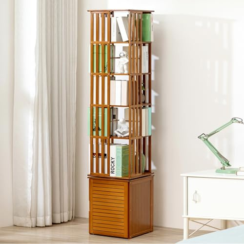 NEONMAN Drehbares Bücherregal 360° Drehbar Bücherregal Drehbar Rollende Bücherregale Auf Rädern Drehregal Bücher Drehbares Regal Bücherregal Zeitschriftenständer Bilderbuchregal Standregal(Braun,7laye