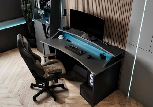 Dmora Scrivania Ardeche, Scrittoio da Gaming, Tavolo per Ufficio Porta PC, Piano di Lavoro, 160x76 h92 cm, Nero