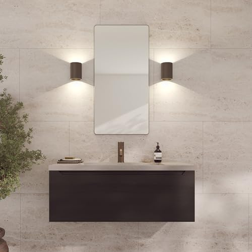 Loevschall Refine spegel | Väggspegel brun med ram | 45 x 90 cm | Dekorativ spegel för badrum, vardagsrum, sovrum & hall | minimalistisk och elegant spegel av borstad mässing