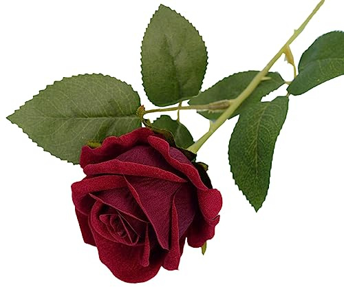 Anevous 5 Stück Künstliche Blumen Rosen, 51 cm Samt Rose Brautstrauß, Gefälschte Rose Blumen, Realistische Seidenblumen Kunstrosen für DIY Hochzeit Home Party Garten Centerpiece Dekoration,Weinrot