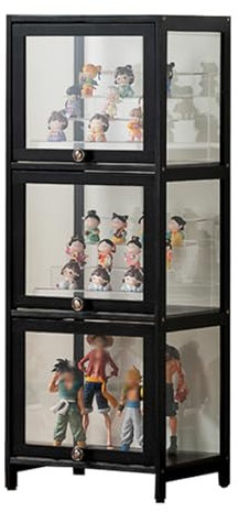 errtsdb 40x33x106cm vitrine, 3 Schicht vitrinenschrank glasvitrine, glasvitrine stehend vitrine Glas durchsichtige Vitrine für Spielzimmer, Schlafzimmer, Schwarz/Von Allen Seiten transparent