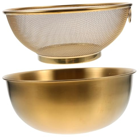 Colino per Riso in Acciaio Inox Oro 22cm da Cucina, Set da 2 Pezzi | Cestello di Drenaggio, Filtra l'Acqua, per Verdure e Frutta, Pratico per Uso Quotidiano al Chiuso
