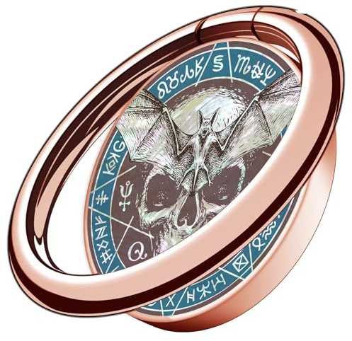 Carveit Natural Shells Cell Phone Ring Holder Metal Phone Kickstand Grip for iPhone 16 Pro Max/15/14 & Galaxy S23/S24/S25 Ultra & Pixel 7/8/9 -Rose Gold-Bat and Skull