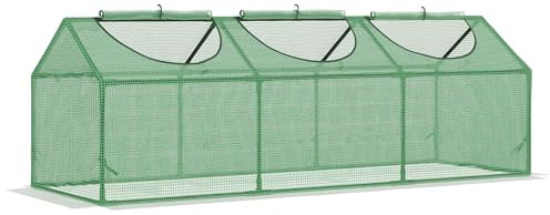 Outsunny Serre de Jardin, Mini Serre, 3 fenêtres zippées et enroulables, Couverture en Plastique, Cadre en Acier, 180 x 60 x 60 cm, Vert foncé