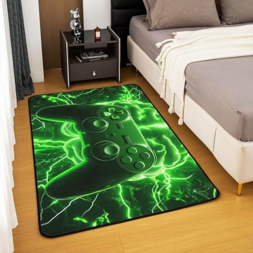 Gaming Teppich für Jungenzimmer, Cool 3D Neon Blitz Gamecontroller Teppich für Schlafzimmer Jungen Teenager, Flanell-Teppich, Gaming Zimmer Bereich Teppich, Gamer Teppich Läufer, 140x200 cm, Color4