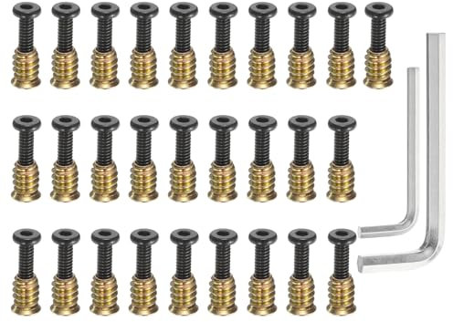 sourcing map 28Sets 1/4-20 x 25/32 Furniture Screw Threaded Inserts for Wood, 1/4 x 19/32 Inserts Nut Bolt Fastener Connector with Hex Socket Drive Mount for Secure Joints