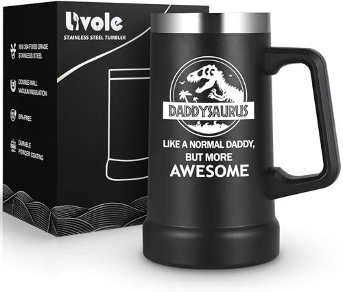 Livole Daddysaurus Beer Mug, Dad Gifts for Fathers Day, Beer Gifts for Dad, Daddy, Men, Husband, Like A Normal Daddy But More Awesome, Funny Gift for Daddy from Daughter, 20oz 700ml Wine Glass Mug
