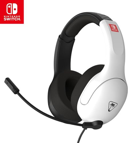 Turtle Beach Cuffie da gioco cablate Airlite Fit nere e bianche con licenza ufficiale per tutti i Nintendo Switch - Microfono flip-and-mute, padiglioni auricolari dal comfort superiore