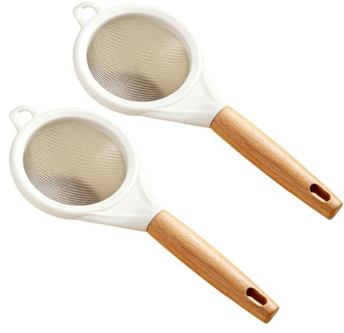 Tamiz pequeño, tamices para cocinar, 2 piezas de 3.9 pulgadas de diámetro..Tesecter de harina, filtro de malla fina de acero inoxidable con mango de madera larga, mini tamiz colgante para cocina, tam