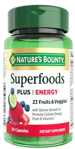 Nature’s Bounty Superfoods Plus Energy to Support Cellular Energy, 23 Fruits & Veggies Supplement, 30 Capsules