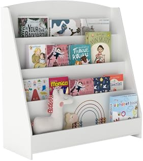 Nisorpa Bücherregal Kinder 80X30X88CM Kinderregal mit 4 Offenen Fächer-Regal Kinderzimmer-Höhe 88cm-Aufbewahrung von Büchern & Spielzeug im Kinderzimmer-Kindermöbel Weiß