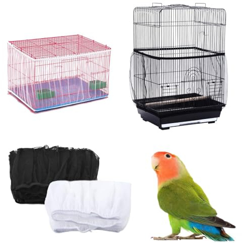 HoAhaMay 2 Stück Vogelkäfig Weiche Stretch-Mesh-Abdeckung, atmungsaktiv Rock Protector für Macaw, African Round Square Vogelkäfig (schwarz/weiß), Universal Samenfänger