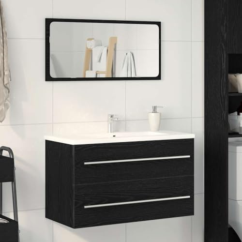 WSJHUHK Möbler, Möbeluppsättningar, Badrumsmöbler Set, Badrum Handfat Skåp Svart Ek 80 x 38,5 x 48 cm Konstruerat trä