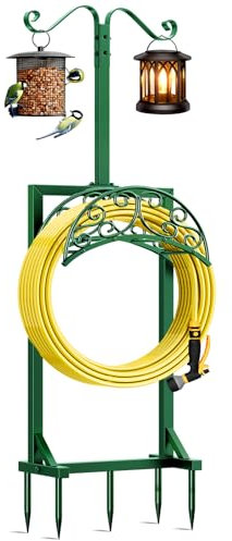 Jvgoo Gartenschlauchhalter – verbesserte Wasserschlauchhalter für den Außenbereich, mit 5 Spikes und 2 Schäferhaken, freistehender Schlauchständer, Schlauchaufhänger, Schlauchaufbewahrung