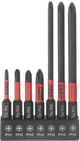 sourcing map Lot de 7 embouts de tournevis cruciformes PH1 (#1) + PH2 (#2) 50 mm + 100 mm de long tige hexagonale magnétique 6,35 mm en acier S2 pour outils électriques
