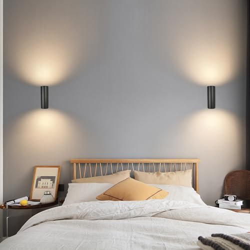 IMPTS Wandleuchte Wandlampe Innen aussen Schwarz LED Wandbeleuchtung Up-Down Leuchten Wandstrahler inkl. 2x3W GU10 Leuchtmittel 3000K warmweiss für Wohnzimmer Schlafzimmer Flur Balkon Garten Treppen