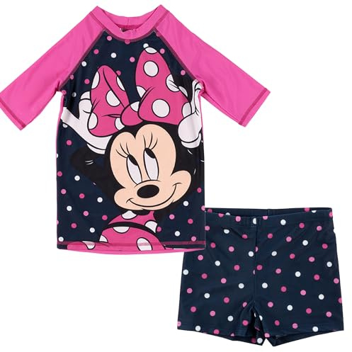 United Labels Disney Minnie Mouse Badeanzug zweiteilig UV Schutz 30 für Mädchen, Blau Pink, Bademode Kinder mit Shirt und Badehose, Badebekleidung