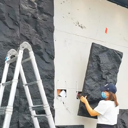 RENLXFI Pannelli Soffitto Boiserie Parete Pannelli per Pareti Esterne in Finta Pietra Nera, Pannelli Rivestimento per Pareti 3D Ignifughi, Carta Parati Lavabile in PU con Texture Decorativa(2 Pack)