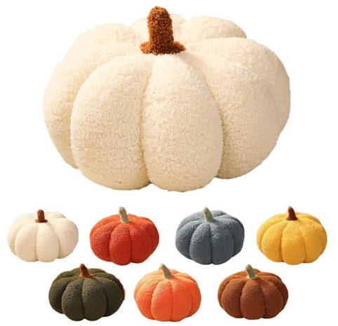 3D Pumpkin Plush Throw Pillow Halloween Decoration, Autumn Pumpkin Plush Pillows, Soft Decorative Cushion for Sofa Couch, Halloween Thanksgiving Christmas Fall Home Decor Gifts (White)