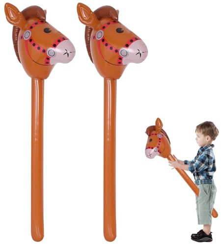 Qiuruoo 2 StüCk Aufblasbares Stabpferd, 95cm Steckenpferd Kinder füR Das TäGliche Spiel, Pferd-Thema Geburtstagsfeier Dekorationen, Party Geschenk Requisiten, Kinder-Sport-Requisiten Mit (Braun)