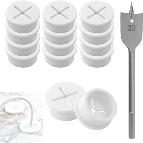 12 Pezzi Passacavi Flessibili in Silicone Passacavo Bianco,25 mm,passacavo da scrivania, passacavo con 1 punta per scrivania, scuola, computer, ufficio