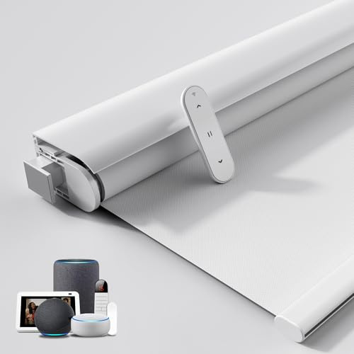 Grandekor No-Drill No Tools Motorized Blinds with Remote | 34x72 White Electric Blackout Smart Roller Shade/APP/Voice Control-for Home Office, Living Room