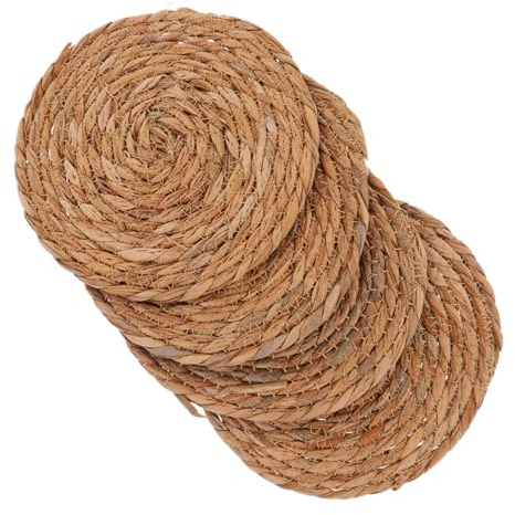Gatuida Sottobicchieri Intrecciati in Paglia Naturale 20 Cm, Tovagliette Rotonde Protettive Antiscottatura Per Bevande, Set Da 4 Pezzi Per Cucina e Tavola Uomo Donna