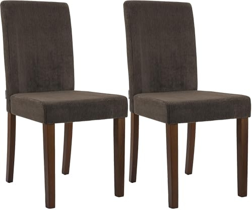 CLP Esszimmerstuhl 2er Set gepolstert mit Lehne Ina, Küchenstuhl mit Bezug aus Cord, stabiles Gestell aus Holz | Farbe braun Gestell Farbe antik-dunkel