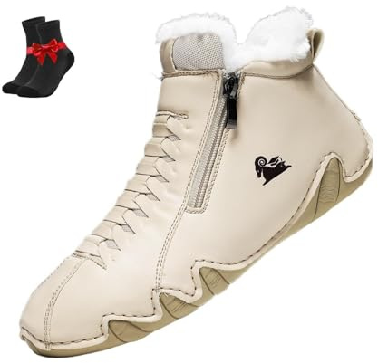Barfotastövlar Damläder Vattentäta ortopediska skor, Höga halkfria dragkedja Utomhusvandring Vandring Casual Sneakers(Khaki (fleece-lined),40 EU)
