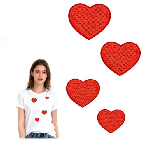 Rotes Herz Patches zum Aufbügeln Herz-Aufnäher Bestickt Rote-Herzs Flicken zum Aufbügelns Liebe Aufbügel Patche für Kleidung Jacken T-Shirt Hüte Rucksäcke DIY Bügelflicken (4)