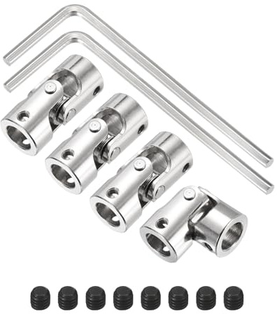 sourcing map 4Pcs 10mm to 10mm ID Steering Universal Joint Shaft Coupling, SAE 1045 steel 45°Degree Rotatable Joints Coupler with Screws Wrench Set for Model Car Ship Drive Shaft Motor
