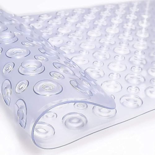 Bathtub Mat Non-Slip, 40 x 16 Full Coverage Soft Rubber Bath Mat Non Slip, Bat Tub Mat with Strong Suction Cups, Extra Long Shower Mat for Bathroom Floor Safe (Clear)