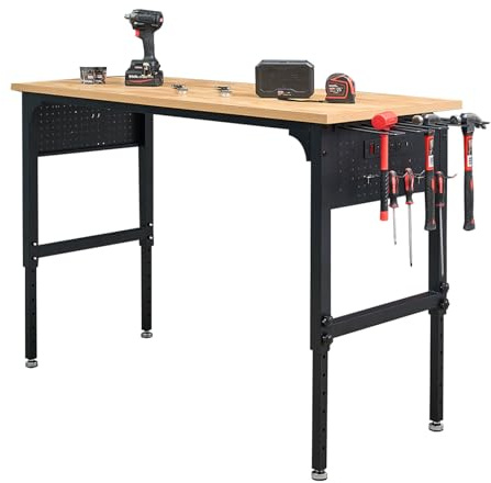 60 Heavy-Duty Garage Workbench, 2300LBS Capacity Work Table with Power Strip, Work Bench for Garage, Workshop, Office, Warehouse & Home