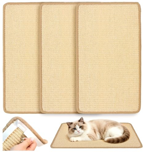 DONWEI 3 Pack Sisal Cat Scratch Mat 50 × 30 cm, Natural Cat Scratching Mat | Natural Sisal Mat, Sticky Tapes & Non-slip Base, Durable Cat Scratcher Protects Sofas, Floors against Claw Scratches