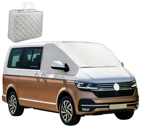 Feithmonic Sonnenschutz Auto Frontscheibe außen passend für VW T6, Windschutzscheibe Abdeckung Sommer, Sonnenblende Faltbar mit Aufbewahrungstasche, Thermomatten Fahrerhaus für Transporter Wohnmobil