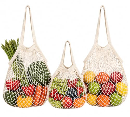 XLTXWD 30Pcs String Bag, Reusable Mesh Bags for Grocery Shopping and Travel Organisation, Convenient Storage Solution with Two Long Handles and One Short Handle Design