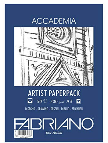 Fabriano Honsell 50813200 - Accademia Zeichenpapier, Block kopfgeleimt, 200 g/m², DIN A3, 50 Blatt, matt, säurefrei und alterungsbeständig, sehr radierfest, weiß