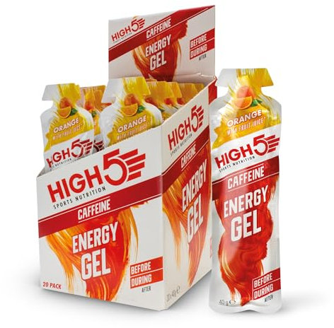 HIGH5 Caffeine Gels Running - Glucose Shots for Instant Energy and Running Fuel - Natural Fruit Juice Energy Shots - Sports Gel for Running, Cycling, Ultra Marathon, Ironman (Orange, 20 x 40g)