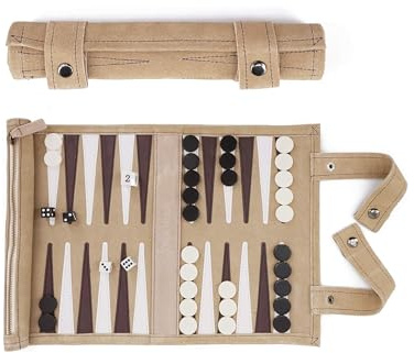 Sondergut Backgammon Brettspiel Cream - Zum Rollen aus 100% Leder - Das Original seit 1998 Camper & Travel-Fans - 25x34cm