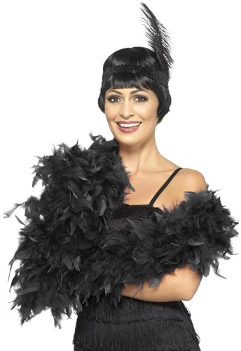 SMIFFYS Boa deluxe, nero, piume, 180cm, 80g Halloween