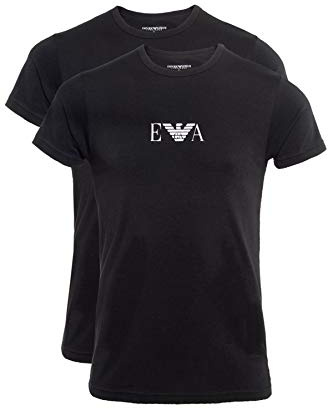 Emporio Armani Herren Essential Monogram 2-pack T-shirt With Crew Neck Schlafanzugoberteil, Black/Black, XL EU