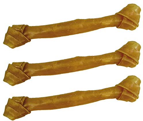 Schecker Geknotete Kauknochen 240 g (3Stck.) a 19cm aus gepresster Rinderhaut Ideal für Junge Hunde und Senioren Hunde
