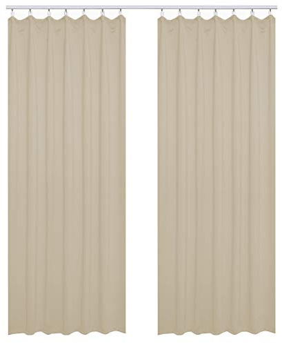WOLTU Vorhang Blickdicht Gardinen mit Kräuselband für Schiene, 2er Set Leichte & weiche Verdunklungsvorhänge wärmeisolierend Thermovorhang Kälteschutz für Wohnzimmer Schlafzimmer, 135x225cm, Sand