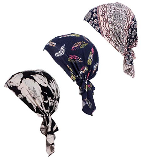 Förknuten ”Chemo”-huvudscarf, skydd för hjässan, keps, för kvinnor, lång stil, 3-pack, one size