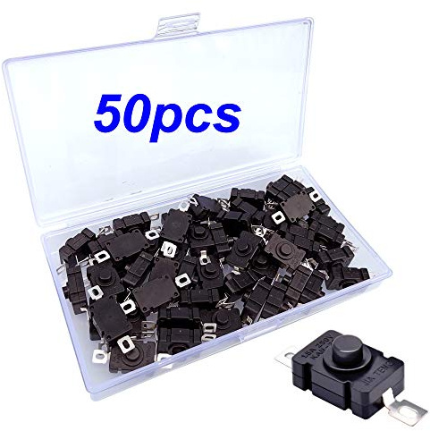 Gebildet 50Pcs Interrupteur à Bouton Poussoir Autobloquant KAN-28 pour Lampe de Poche SMD Type Mini Interrupteur Marche-arrêt (Broche Plate avec Trou)