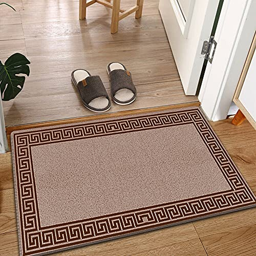 PHP Carpet Runners for Hallways Non-Slip Long & Wide Heavy-Duty Plain Super Absorbent Area Rugs, Stair Carpet and Kitchen Anti-slip Floor Mats - Greeky Rug (Beige & Brown, 50 x 80 cm - Medium Doormat)