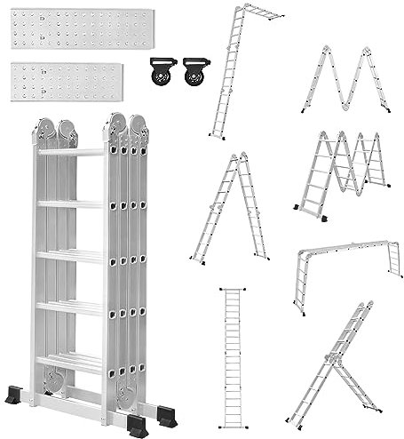 LZQ, scala multiuso in alluminio, 4 x 5, 550 cm, 6 in 1, multifunzione, pieghevole, per uso domestico, per fare dei lavori