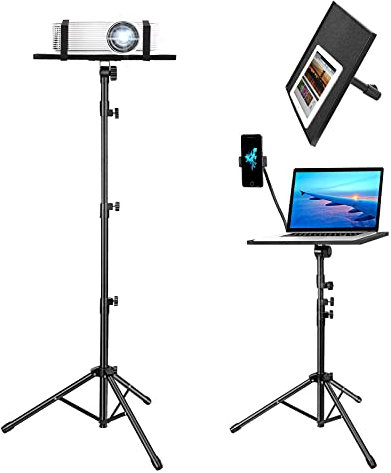 Kereal Laptop Projector Tripod Stand, Universal Portable Floor Holder Mount Stand for DJ Equipment,Office,Stage,Studio,Podium,Adjustable Height 25 to 48 Inch, with Tray and Gooseneck Phone Holder